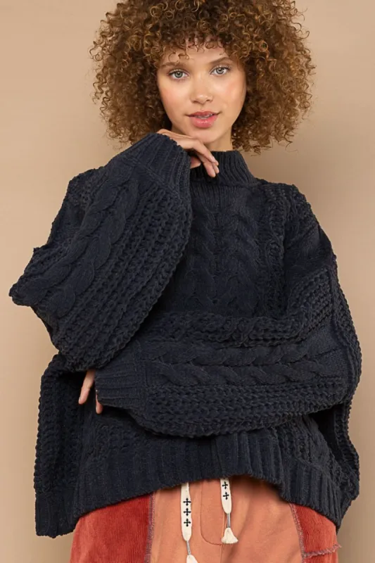 POL Mock Neck Cable Knit Sweater sold by Charming Charlie