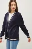Be Cool Contrast Trim Cable-Knit V-Neck Cardigan sold by Charming Charlie