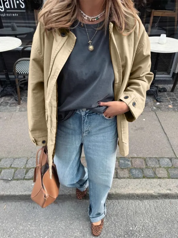 Collared Neck Long Sleeve Trench Coat sold by Charming Charlie