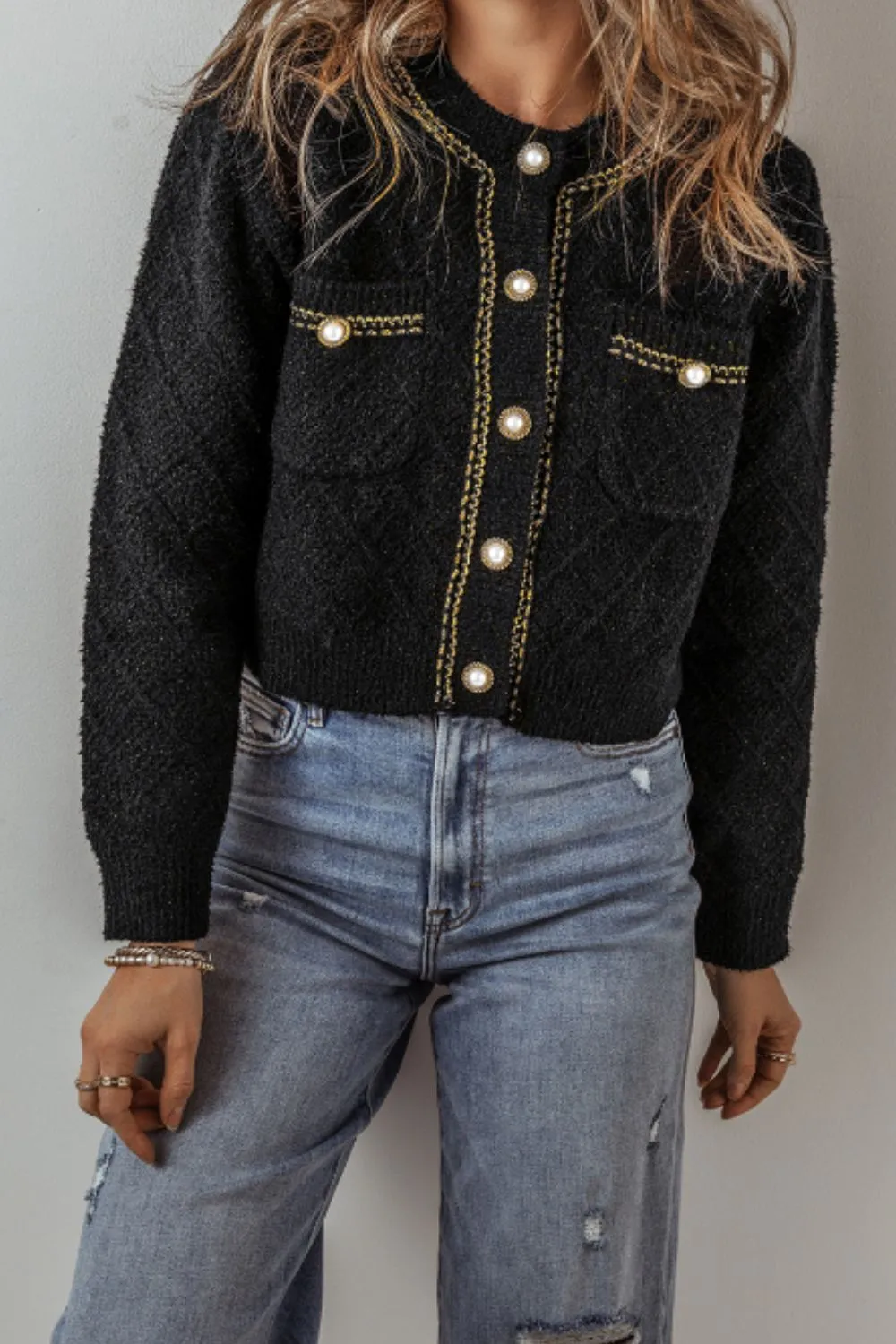 Round Neck Button Up Long Sleeve Cardigan sold by Charming Charlie product image thumbnail 2