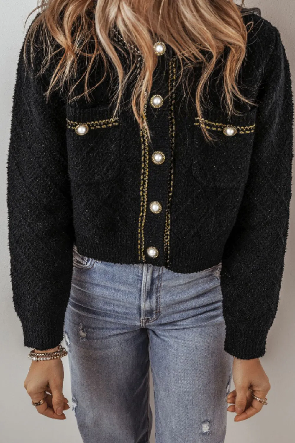 Round Neck Button Up Long Sleeve Cardigan sold by Charming Charlie product image thumbnail 3