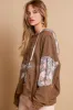 POL Star Patchwork Raw Edge French Terry Hoodie sold by Charming Charlie
