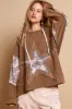 POL Star Patchwork Raw Edge French Terry Hoodie sold by Charming Charlie