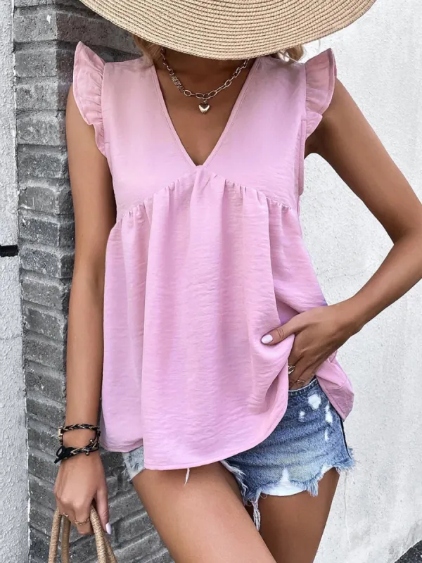 Ruffled V-Neck Cap Sleeve Blouse sold by Charming Charlie