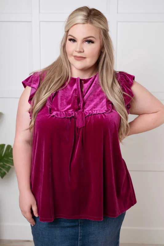 Velveteen Queen Blouse in Magenta sold by Charming Charlie