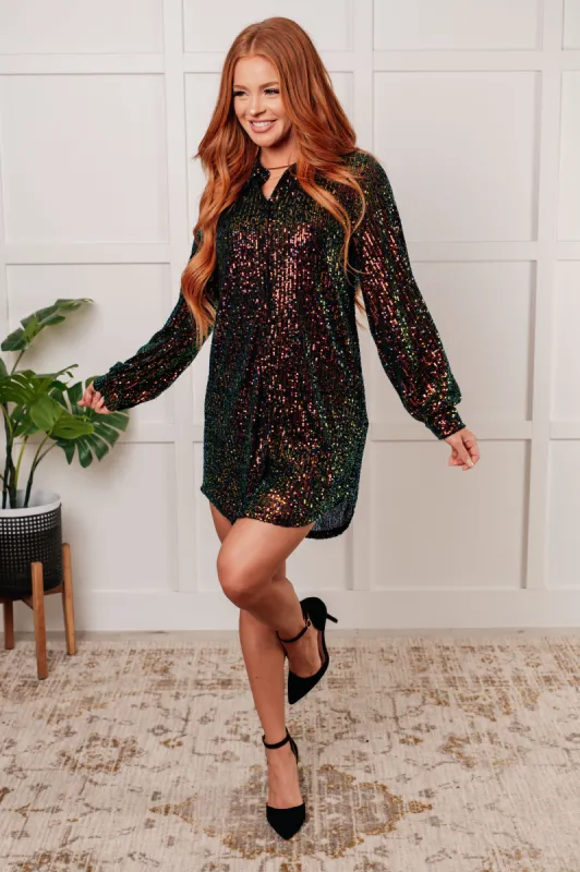 Shimmering Splendor Sequin Shirt Dress sold by Charming Charlie