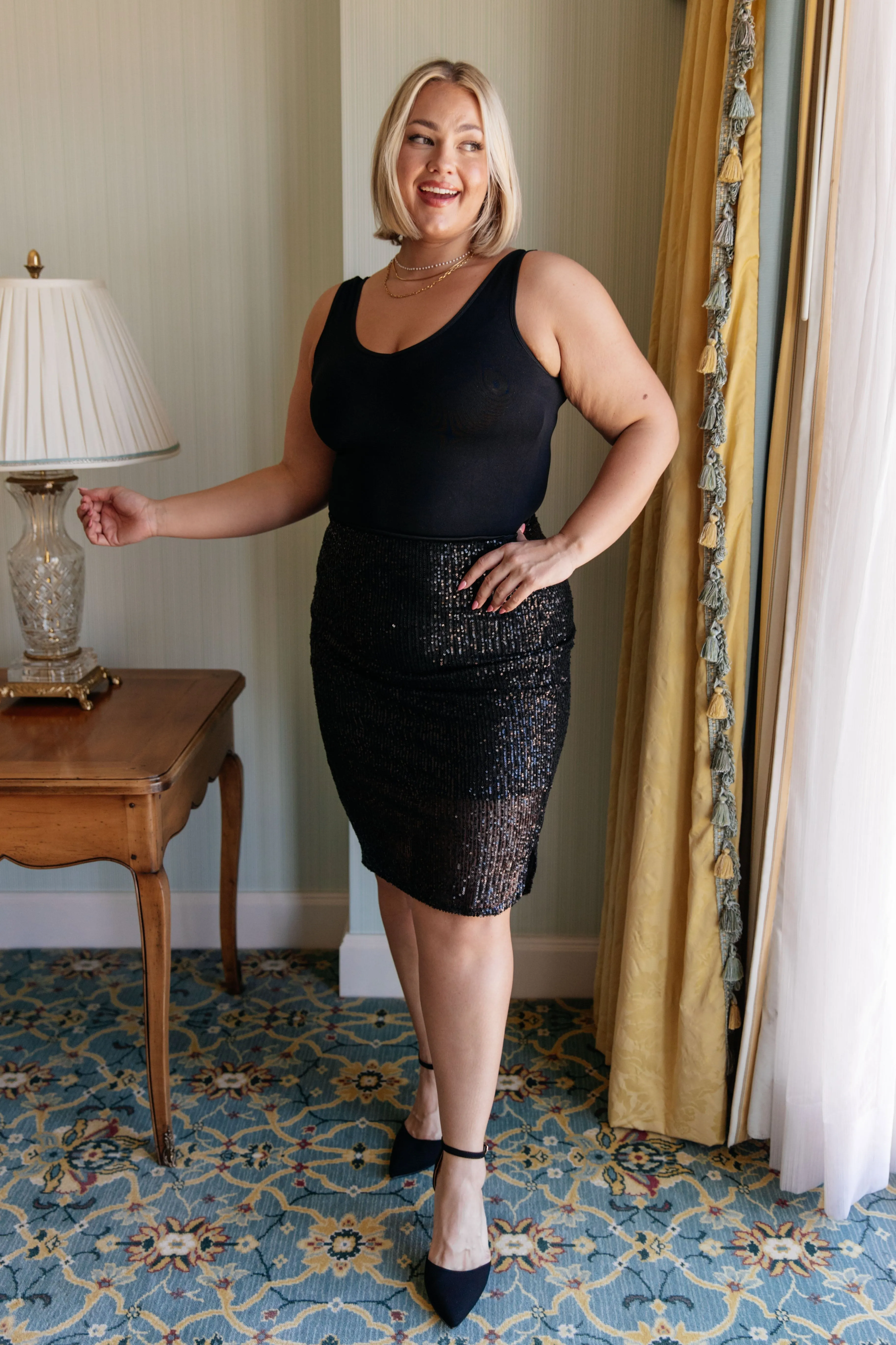 Gilded Age Sequin Skirt in Black sold by Charming Charlie product image thumbnail 5