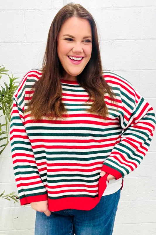 Christmas Red & Green Striped Oversized Knit Sweater sold by Charming Charlie