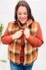 Put Together Rust Taupe Plaid Snap Button Quilted Puffer Vest sold by Charming Charlie