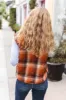 Put Together Rust Taupe Plaid Snap Button Quilted Puffer Vest sold by Charming Charlie