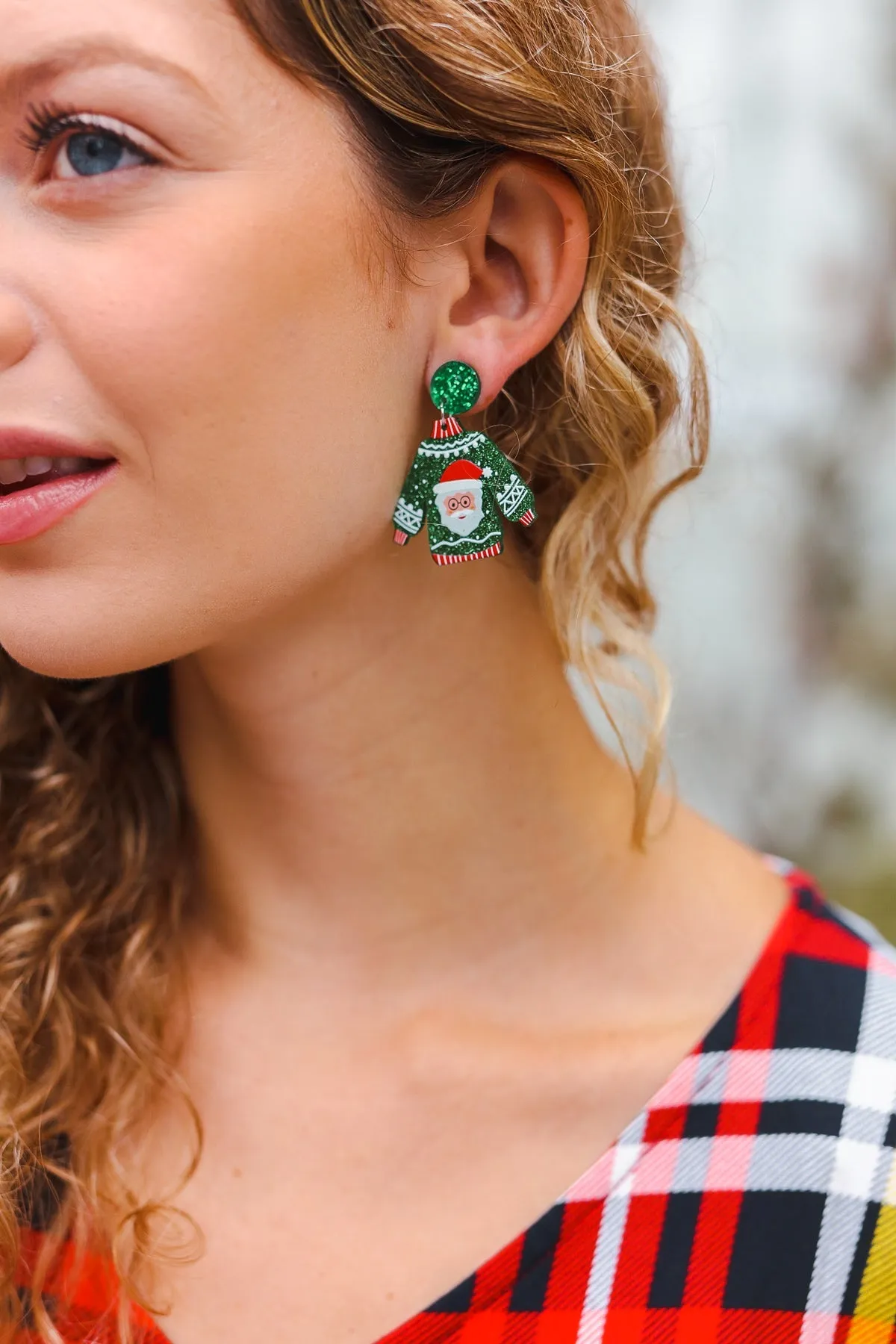 Green Christmas Sweater Acrylic Dangle Earrings sold by Charming Charlie product image thumbnail 4