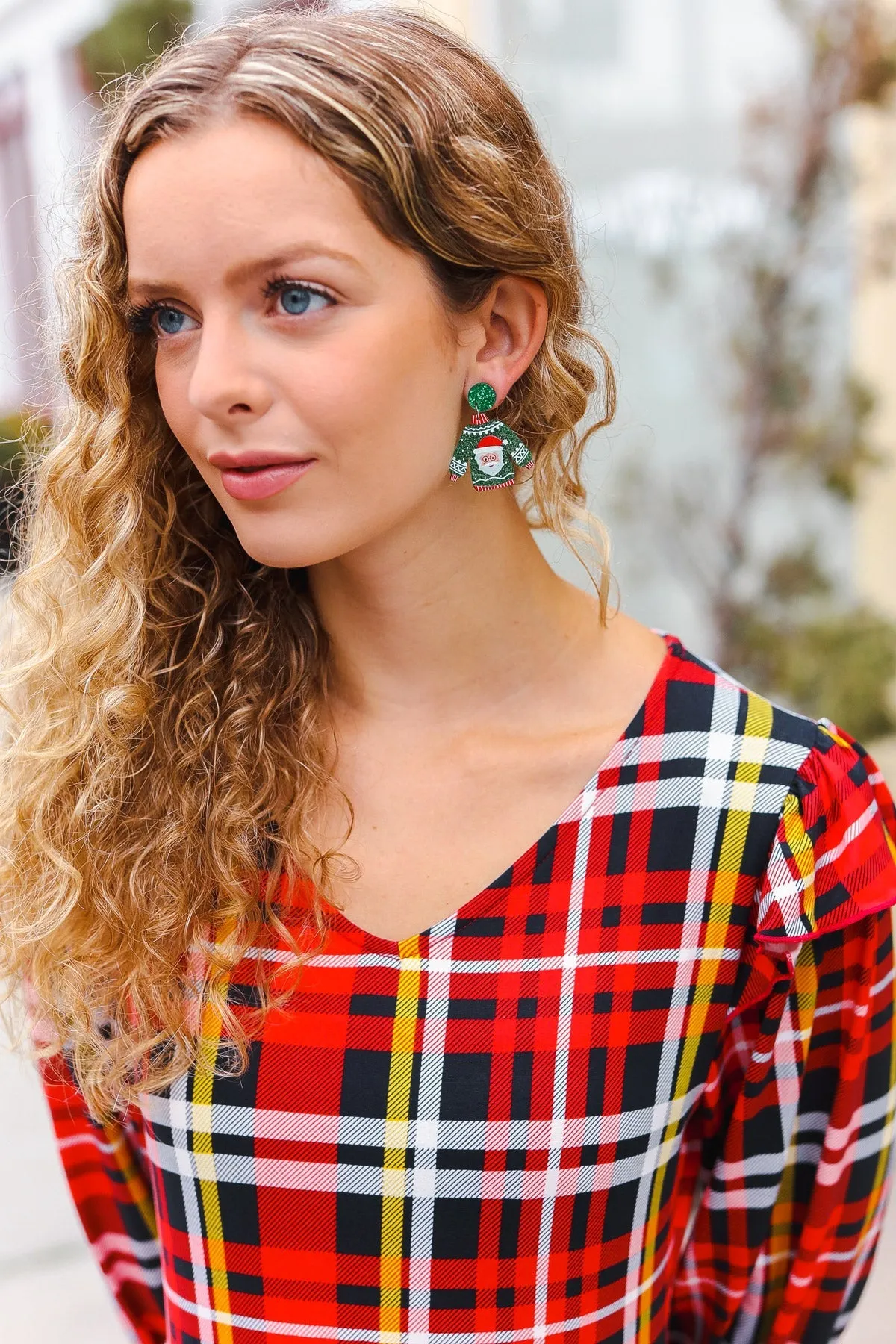 Green Christmas Sweater Acrylic Dangle Earrings sold by Charming Charlie product image thumbnail 5
