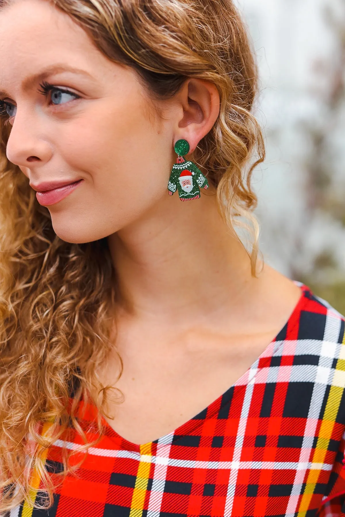 Green Christmas Sweater Acrylic Dangle Earrings sold by Charming Charlie product image thumbnail 2