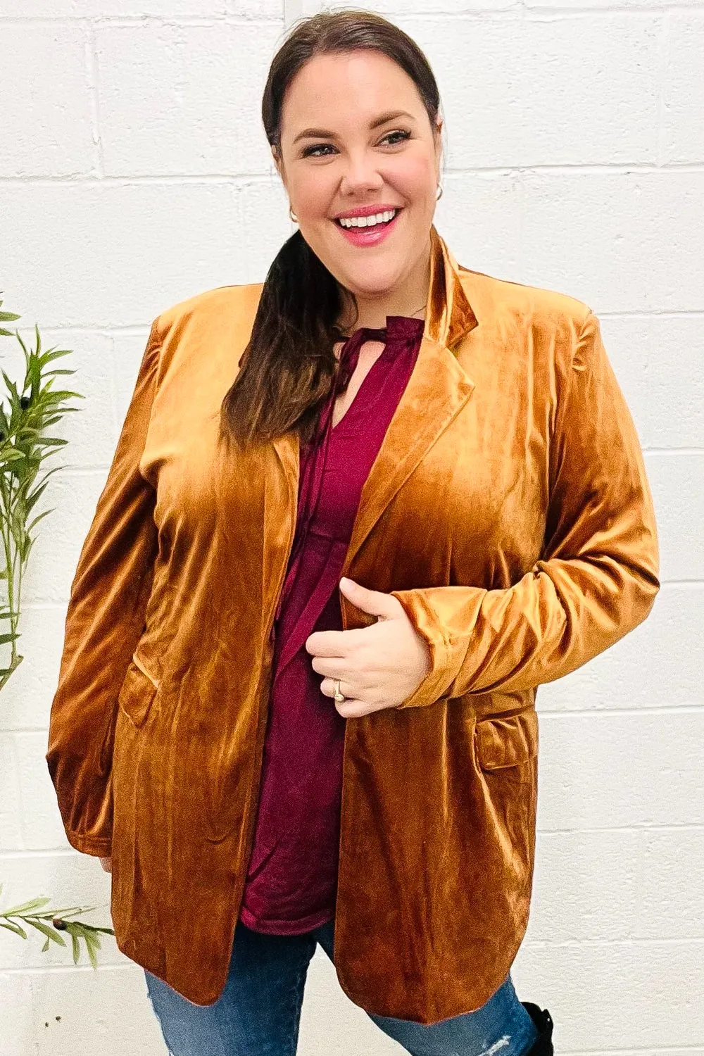 Holiday Stunner Rust Velvet Lapel Blazer sold by Charming Charlie product image thumbnail 3