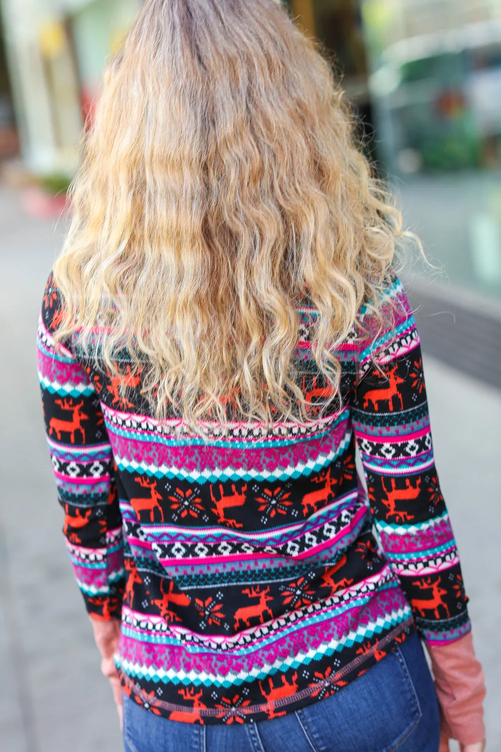 Christmas Ready Black & Fuchsia Reindeer Print Thermal Top sold by Charming Charlie product image thumbnail 2