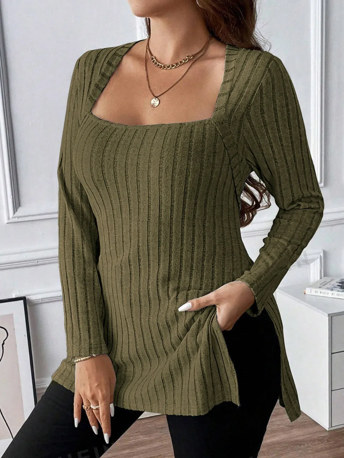 Plus Size Square Neck Long Sleeve Top sold by Charming Charlie product image thumbnail 2