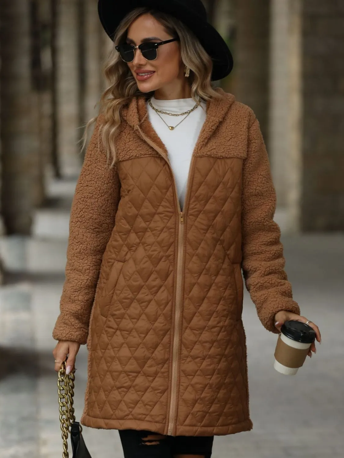 Texture Zip Up Long Sleeve Hooded Coat sold by Charming Charlie product image thumbnail 5