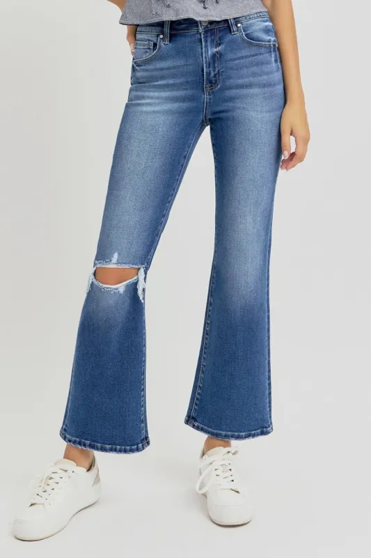 RISEN Full Size Distressed High Rise Crop Flare Jeans sold by Charming Charlie
