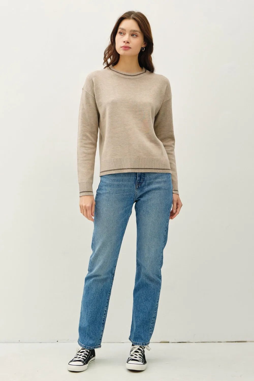 Be Cool Striped Trim Round Neck Long Sleeve Sweater sold by Charming Charlie product image thumbnail 5