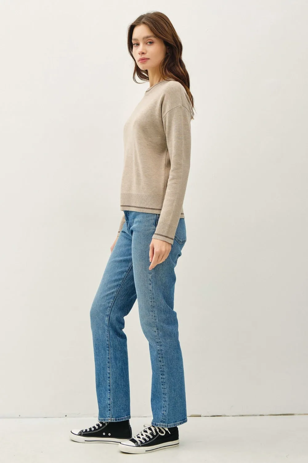 Be Cool Striped Trim Round Neck Long Sleeve Sweater sold by Charming Charlie product image thumbnail 4