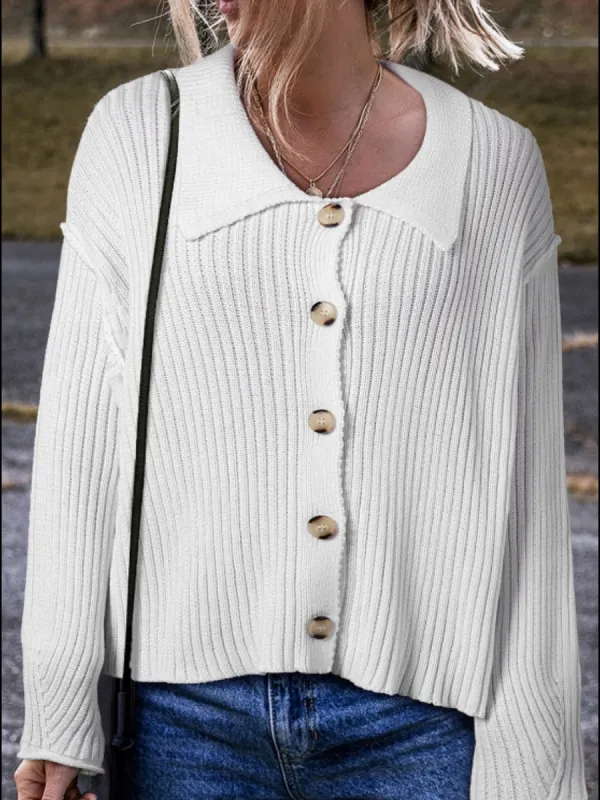 Collared Neck Button Down Long Sleeve Cardigan sold by Charming Charlie