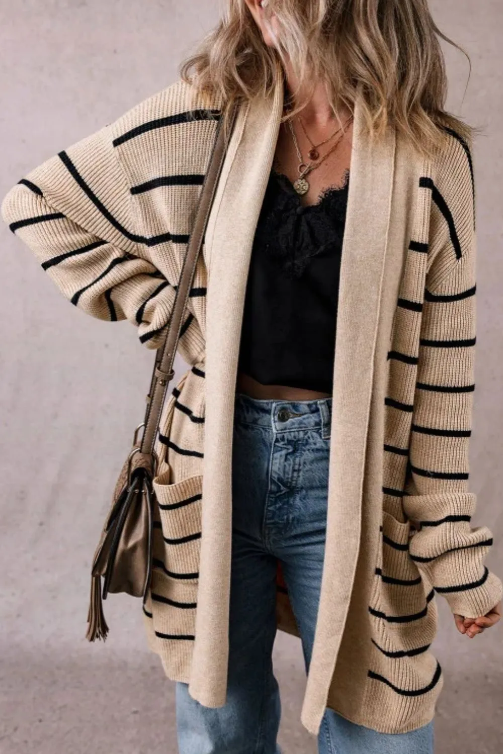 Striped Open Front Long Sleeve Cardigan sold by Charming Charlie product image thumbnail 2