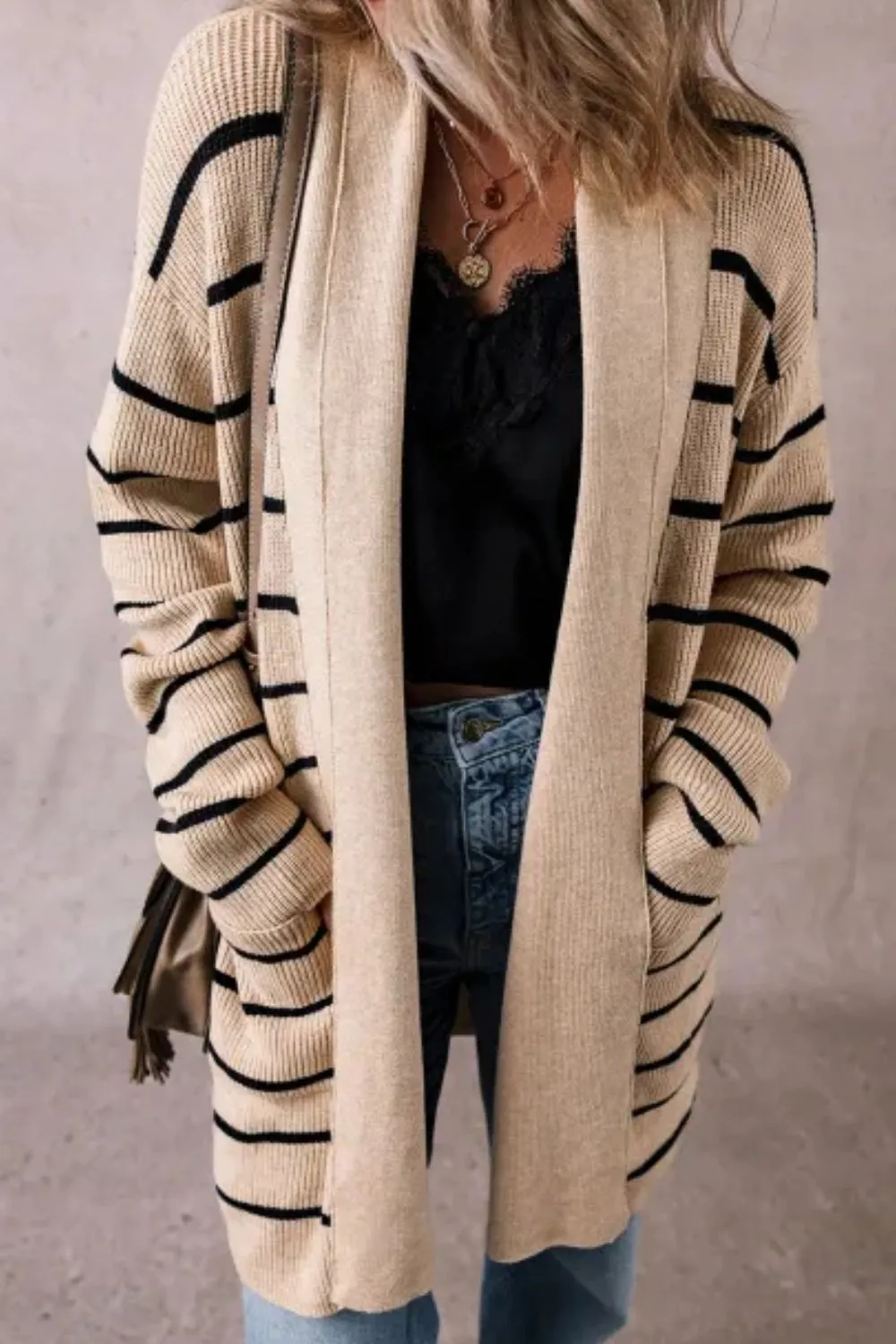 Striped Open Front Long Sleeve Cardigan sold by Charming Charlie product image thumbnail 3