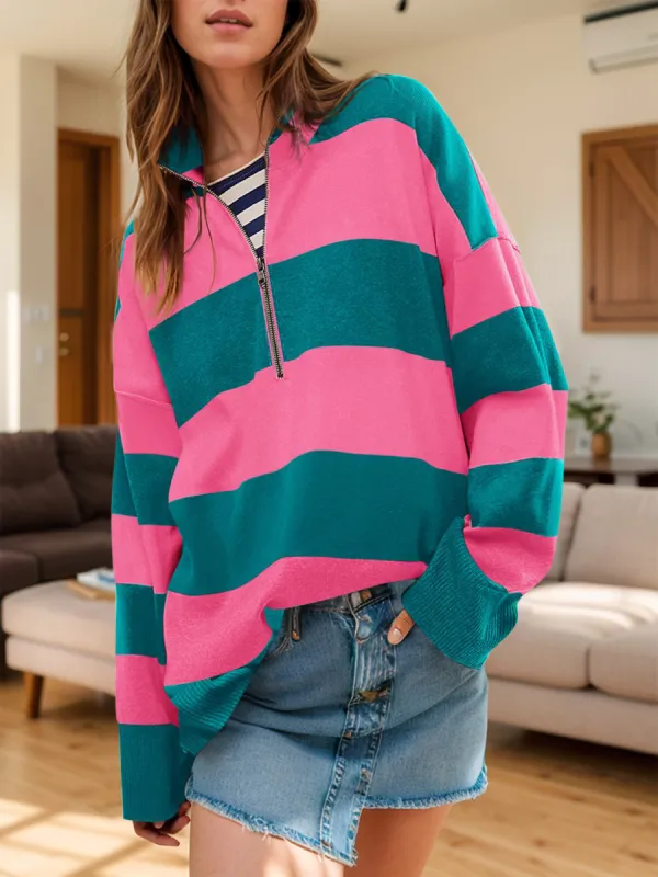Color Block Half Zip Long Sleeve Sweater sold by Charming Charlie