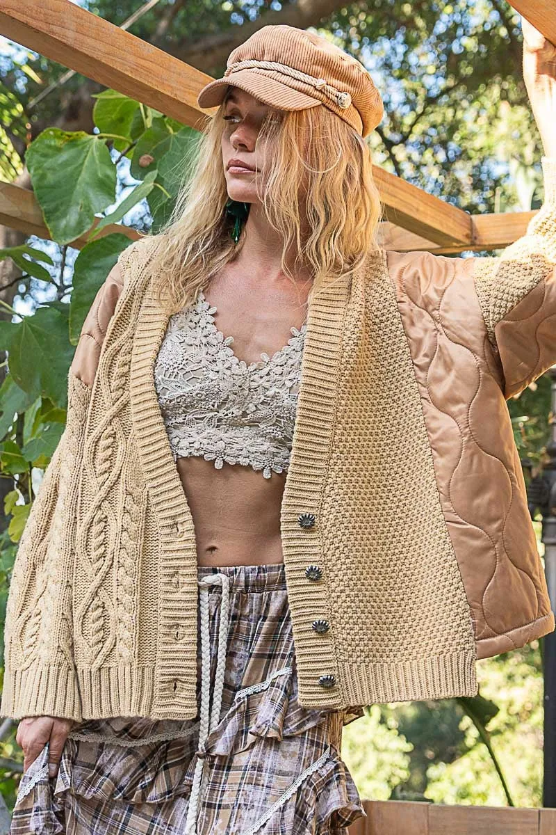 POL Quilting Patch Button Up Cable Knit Jacket sold by Charming Charlie product image thumbnail 5