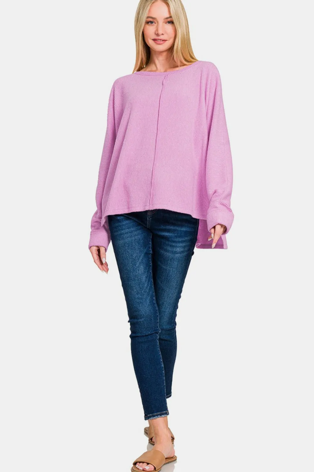 Zenana High-Low Side Slit Round Neck T-Shirt sold by Charming Charlie product image thumbnail 3