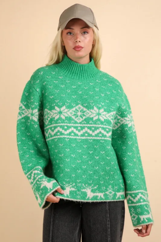 VERY J Christmas Element Mock Neck Long Sleeve Sweater sold by Charming Charlie