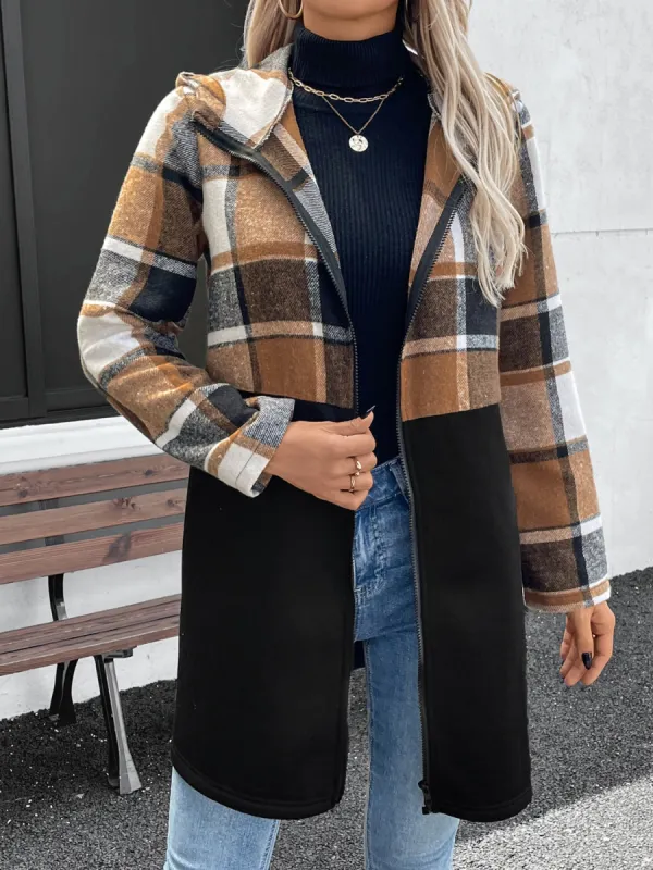 Plaid Zip Up Long Sleeve Hooded Outerwear sold by Charming Charlie