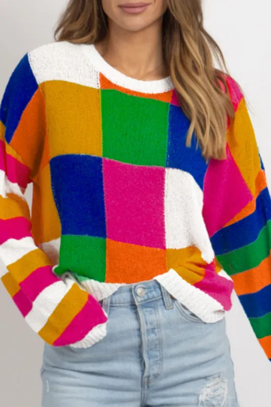 Color Block Round Neck Long Sleeve Sweater sold by Charming Charlie