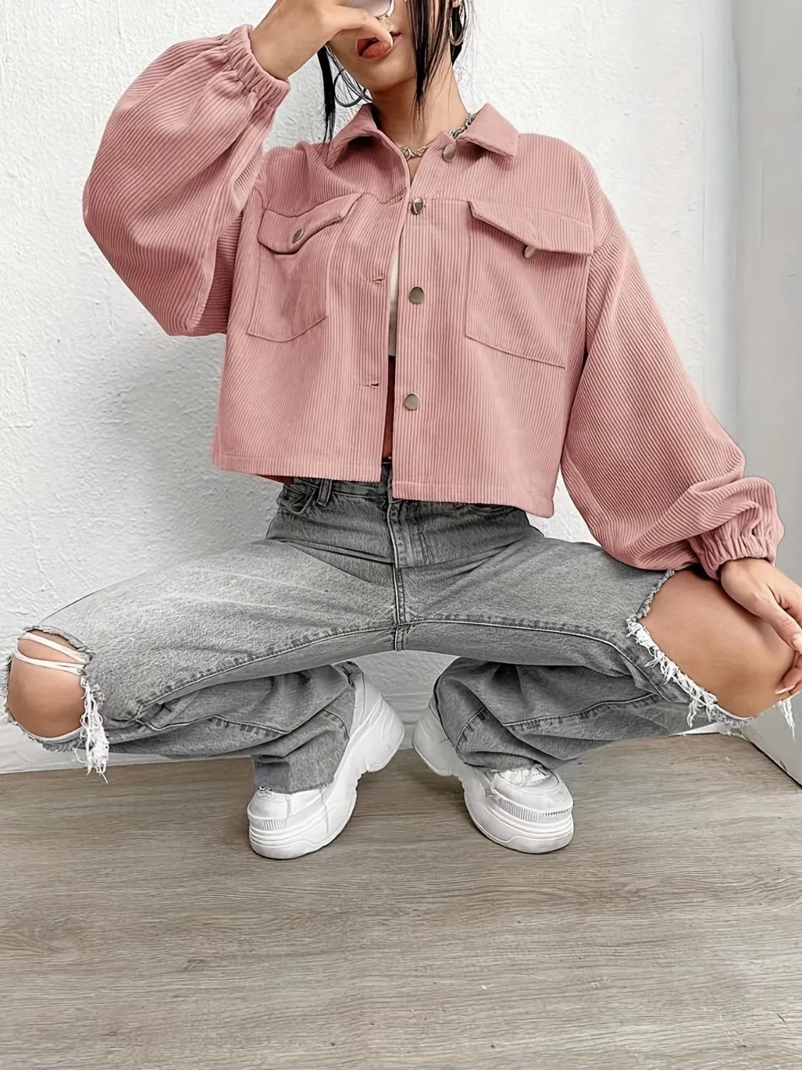 Collared Neck Dropped Shoulder Jacket sold by Charming Charlie product image thumbnail 4