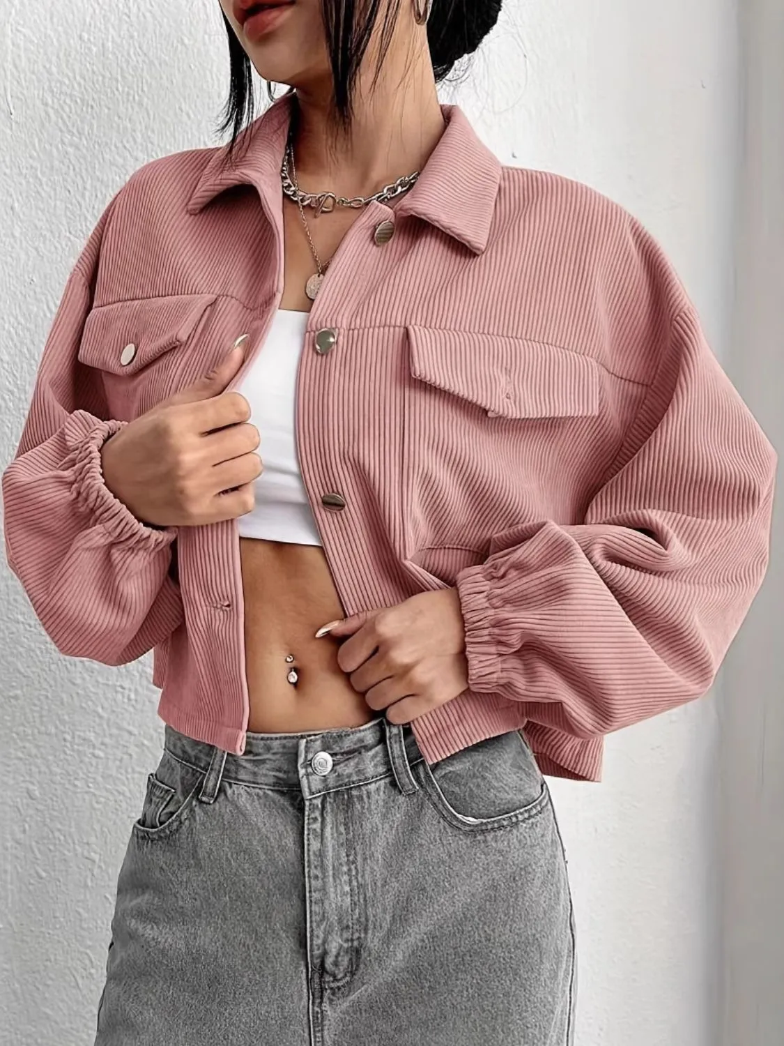 Collared Neck Dropped Shoulder Jacket sold by Charming Charlie