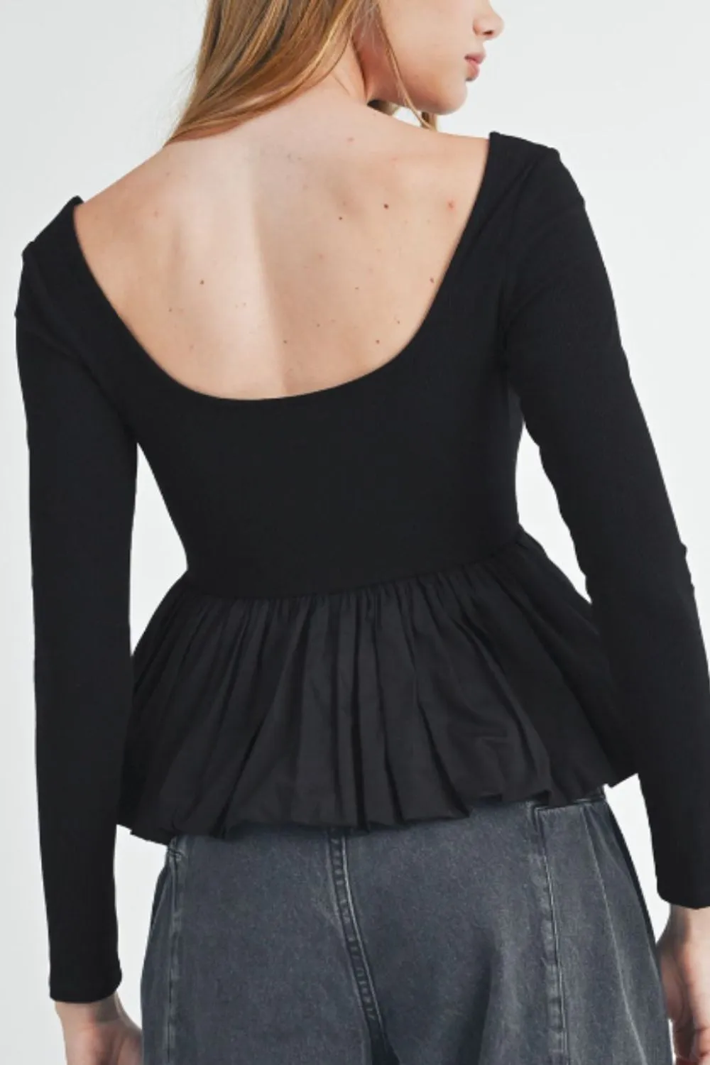 Peplum Scoop Neck Long Sleeve T-Shirt sold by Charming Charlie product image thumbnail 2