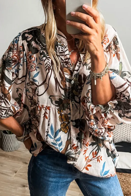 Printed Notched Flounce Sleeve Blouse sold by Charming Charlie