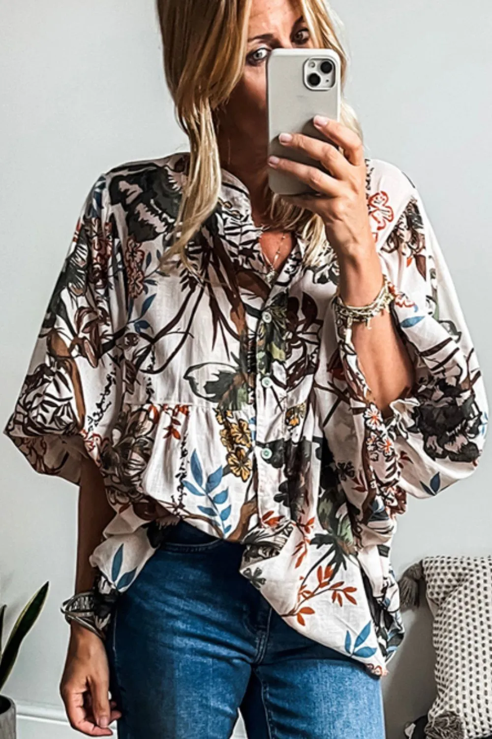 Printed Notched Flounce Sleeve Blouse sold by Charming Charlie product image thumbnail 2