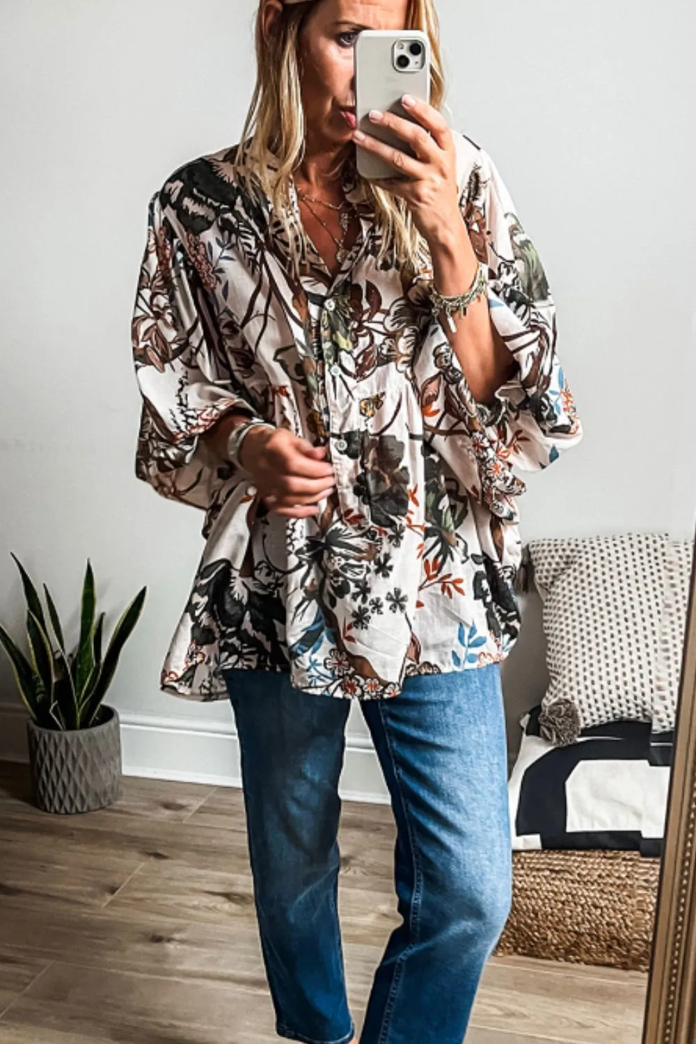Printed Notched Flounce Sleeve Blouse sold by Charming Charlie product image thumbnail 3