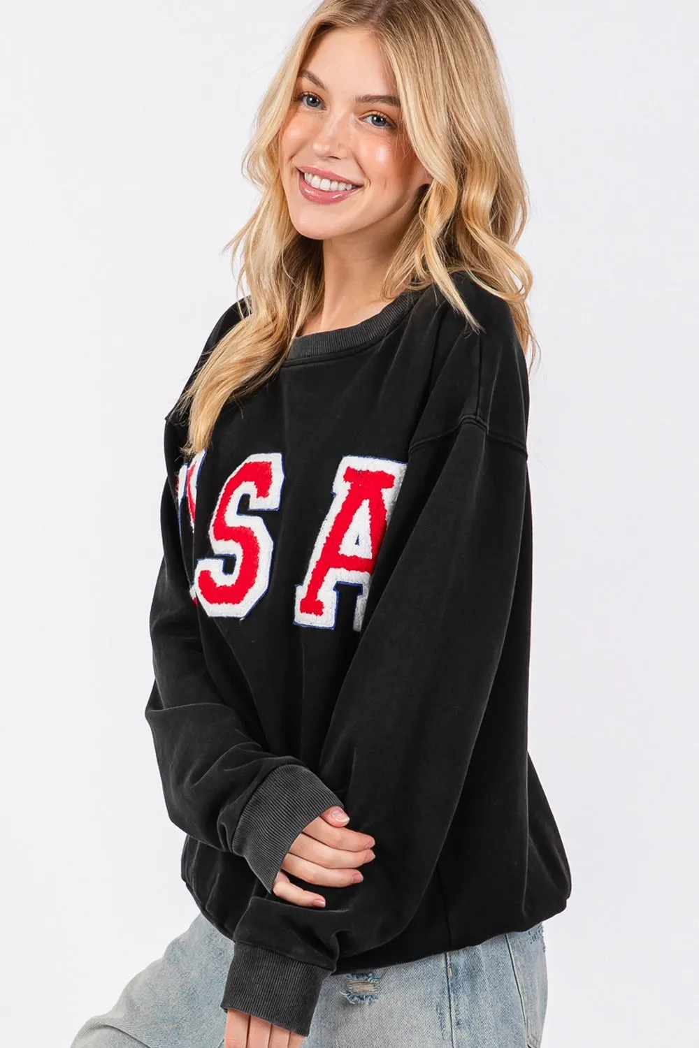 SAGE + FIG USA Letter Patch Round Neck Sweatshirt sold by Charming Charlie product image thumbnail 4
