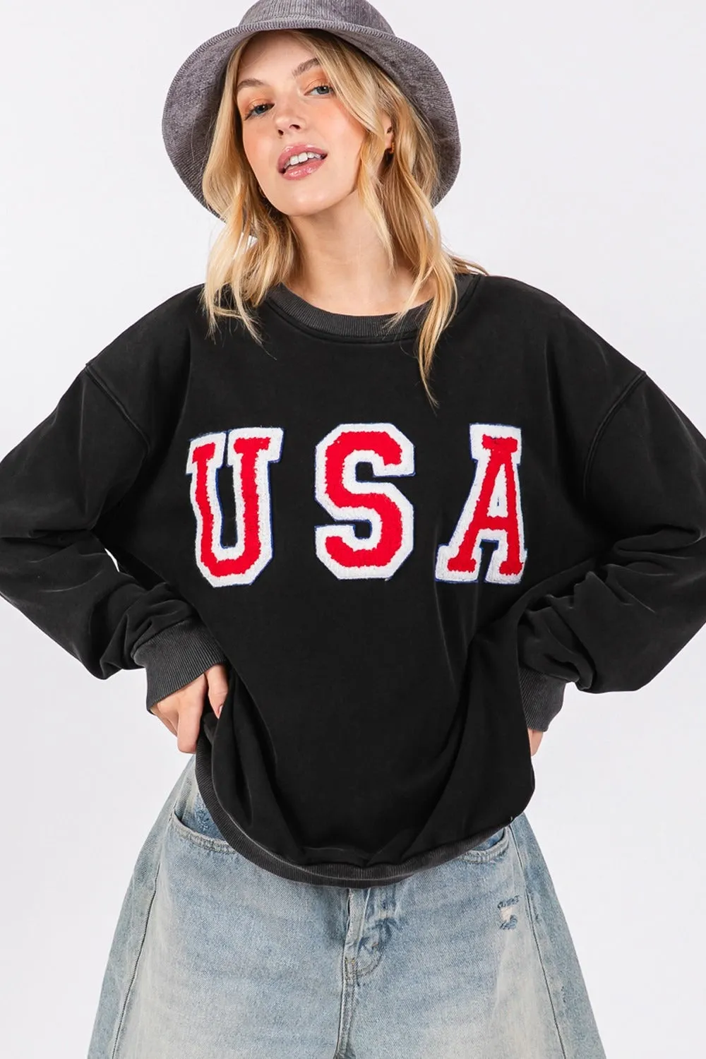 SAGE + FIG USA Letter Patch Round Neck Sweatshirt sold by Charming Charlie product image thumbnail 5