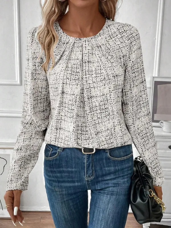 Ruched Round Neck Long Sleeve Blouse sold by Charming Charlie