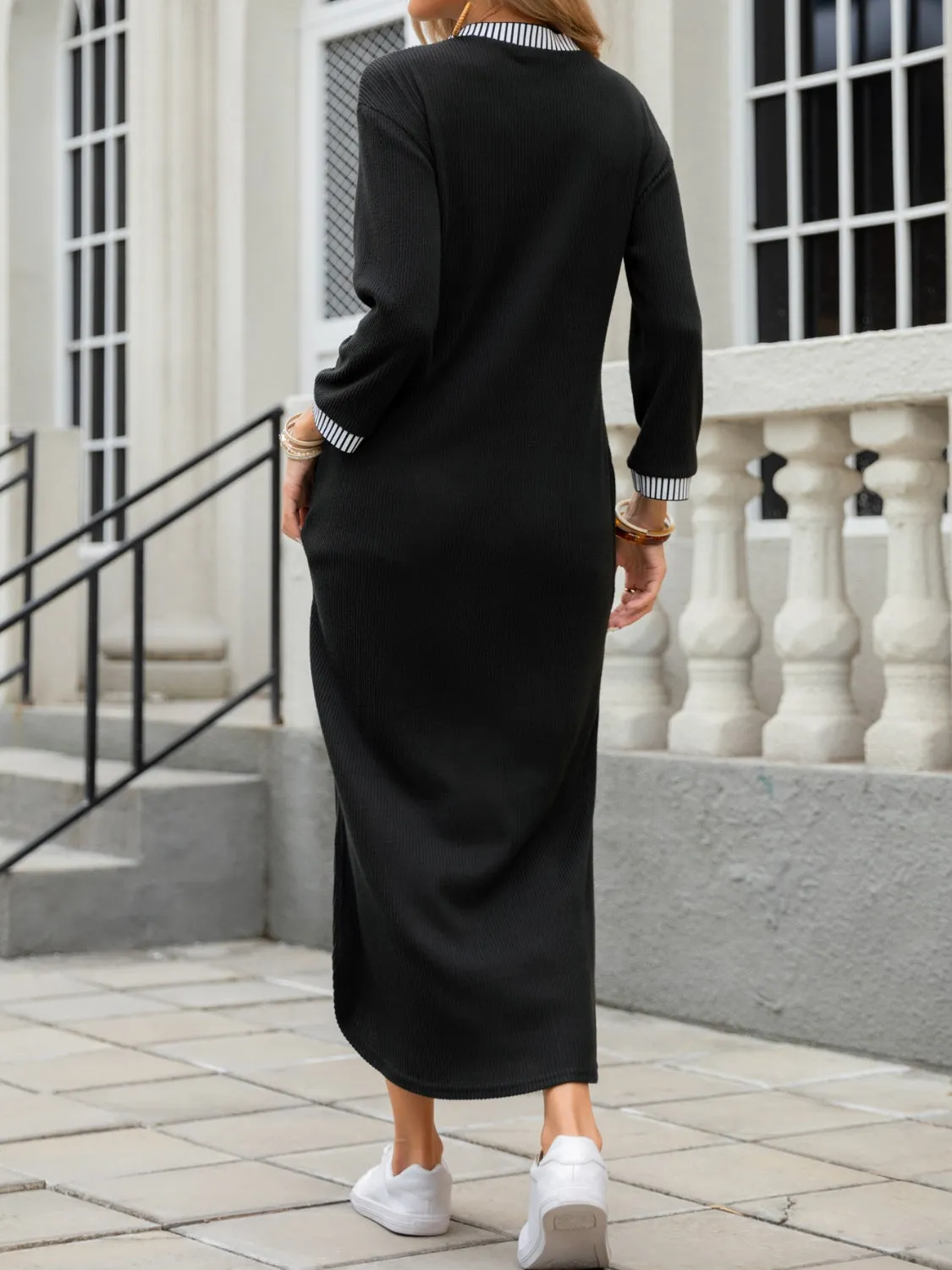 Slit V-Neck Long Sleeve Midi Dress sold by Charming Charlie product image thumbnail 3