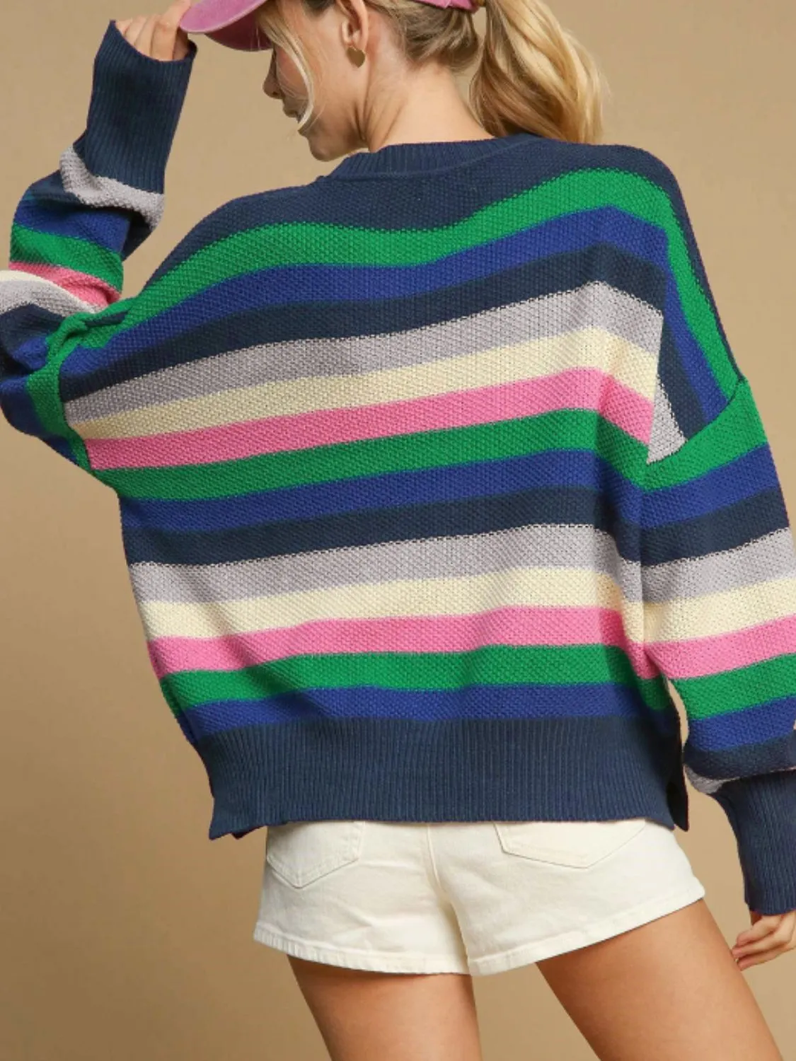 Contrast Striped Round Neck Long Sleeve Sweater sold by Charming Charlie product image thumbnail 5