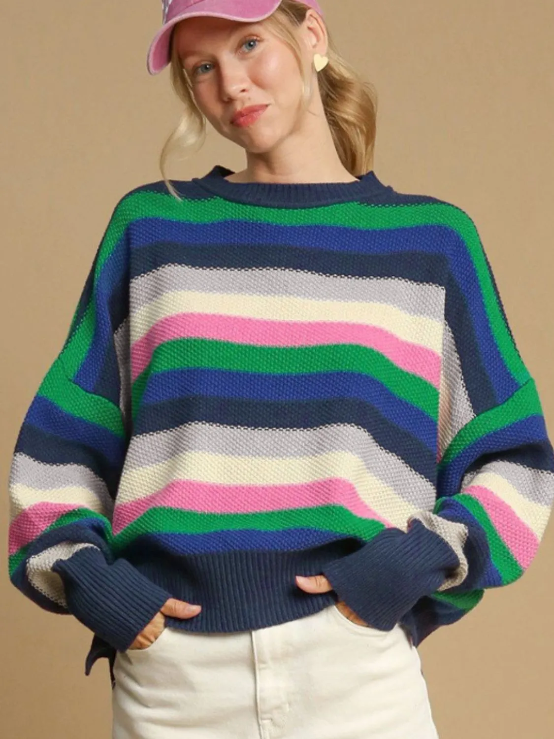 Contrast Striped Round Neck Long Sleeve Sweater sold by Charming Charlie product image thumbnail 2