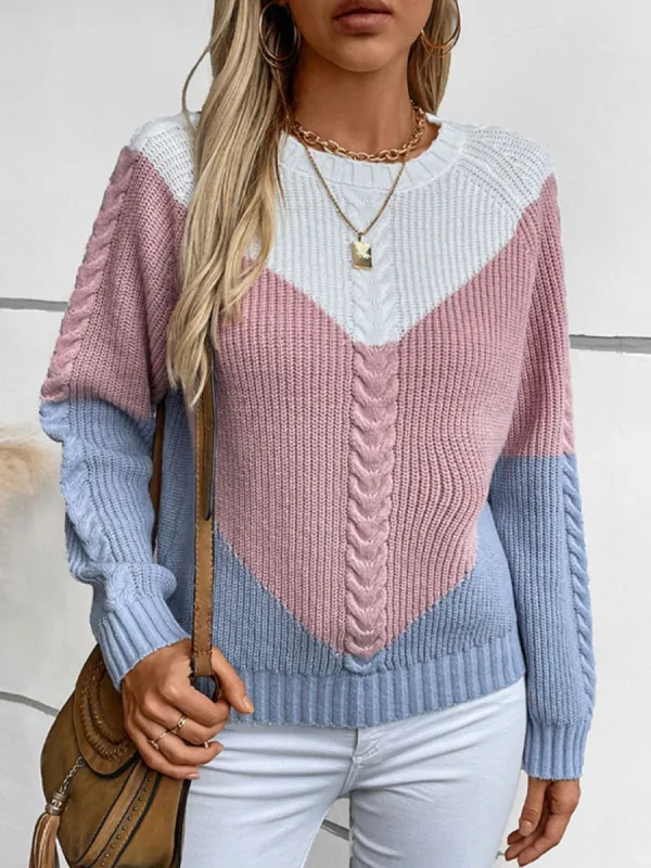 Color Block Round Neck Long Sleeve Sweater sold by Charming Charlie