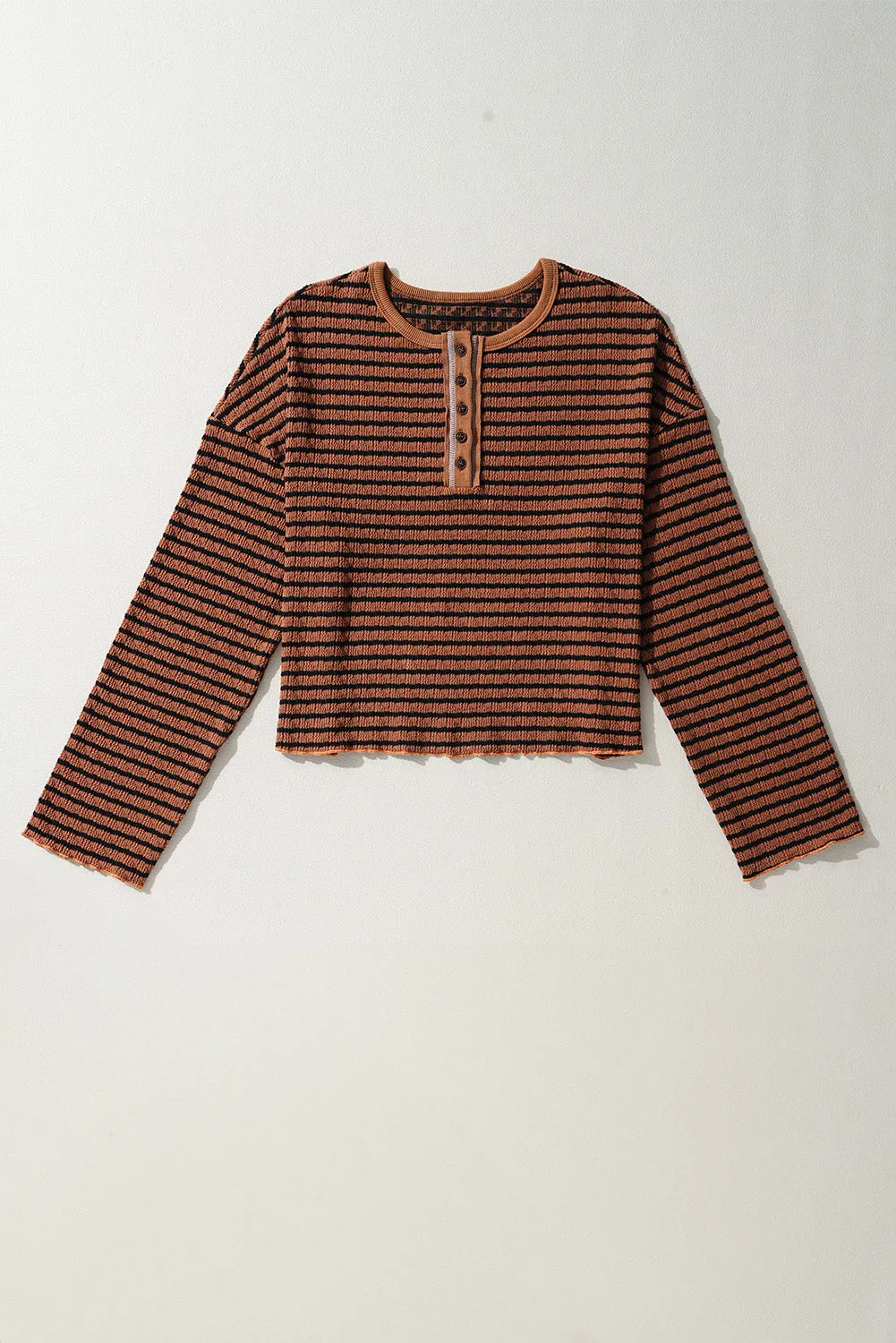 Striped Half Button Long Sleeve Blouse sold by Charming Charlie product image thumbnail 3