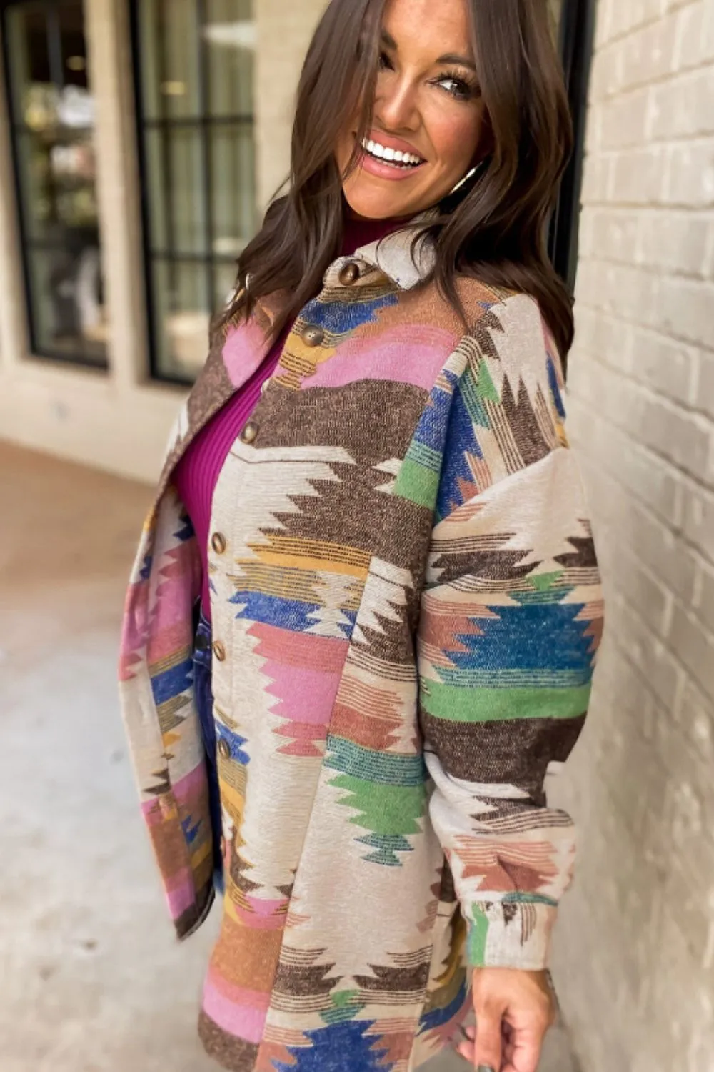 Geometric Button Up Long Sleeve Jacket sold by Charming Charlie product image thumbnail 5