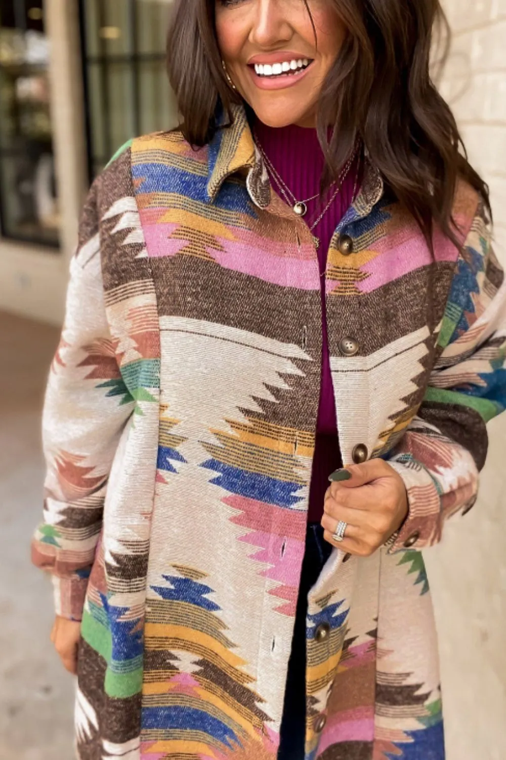 Geometric Button Up Long Sleeve Jacket sold by Charming Charlie product image thumbnail 2