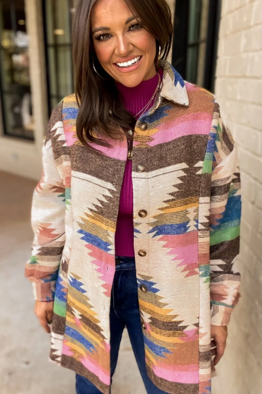 Geometric Button Up Long Sleeve Jacket sold by Charming Charlie product image thumbnail 4